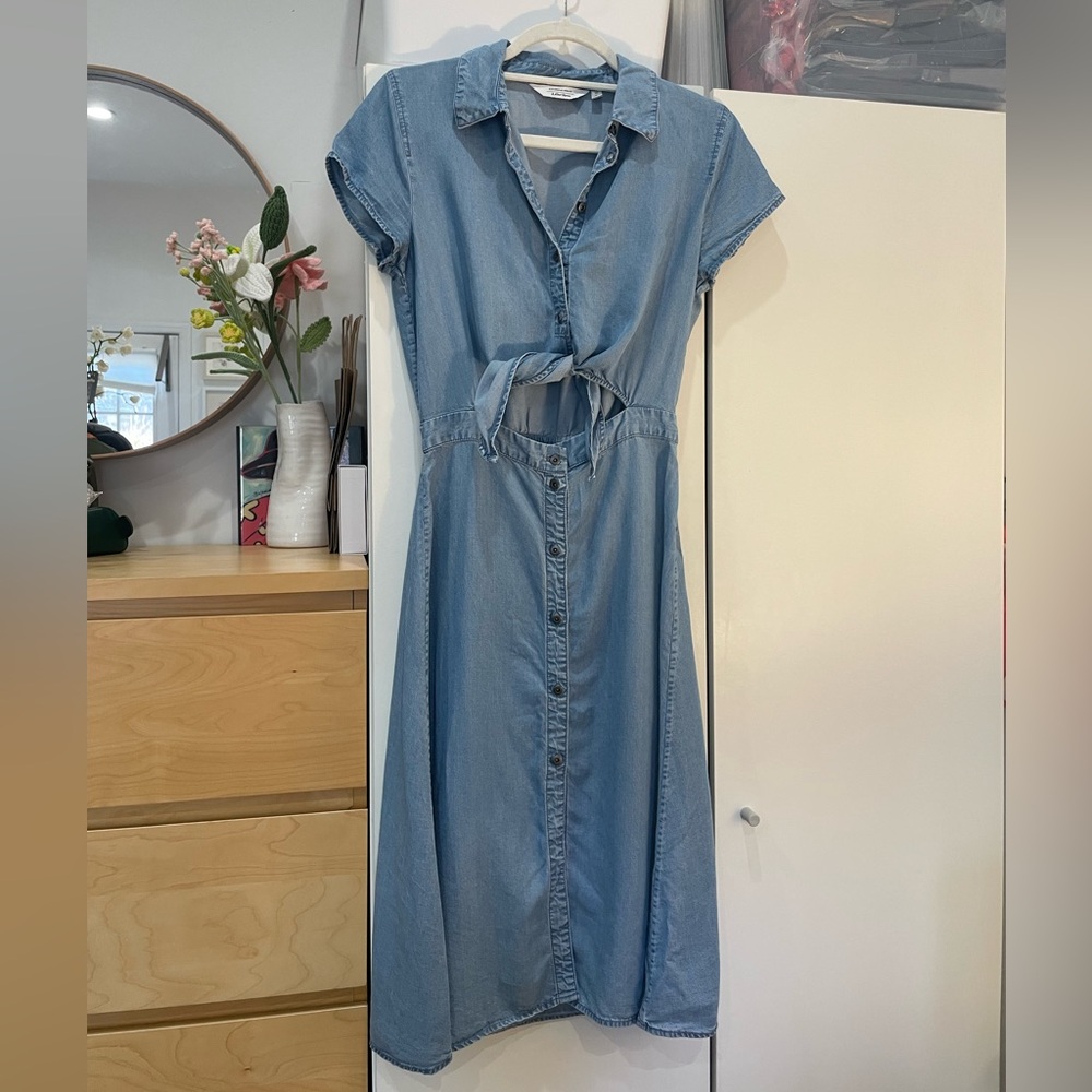 & Other Stories Chambray Button-Down Front Tie Midi Dress
